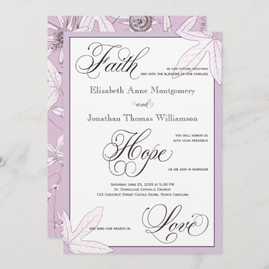 Lila Christliche Hochzeitseinladung Einladung (Vorne/Hinten)