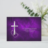Lila Christlicher CrossWedding RSVP Karte (Stehend Vorderseite)