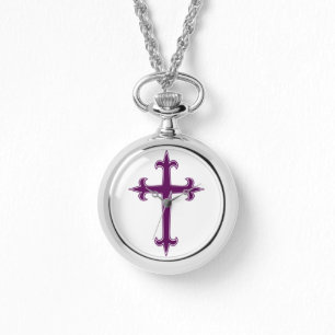 Lila Christliches Kreuz Armbanduhr