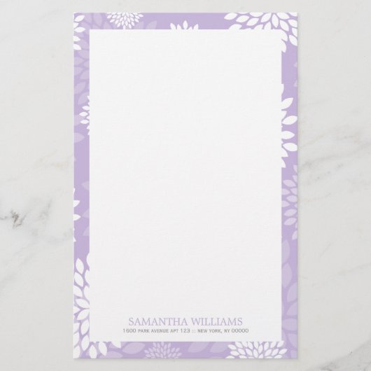 Lila Chrysanthemas Blumenmuster Briefpapier (Vorderseite)