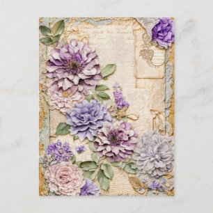 Lila Chrysanthemas elegantes Shabby Chic Feiertagspostkarte
