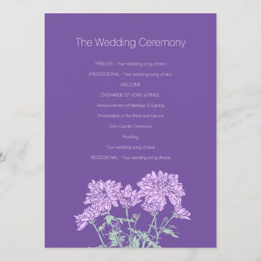 Lila Chrysanthemum-Hochzeitsprogramm Programm (Rückseite)