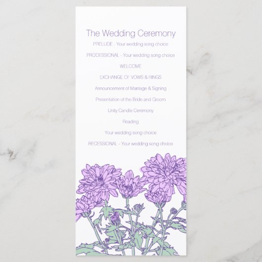 Lila Chrysanthemum-Hochzeitsprogramm Programm (Rückseite)