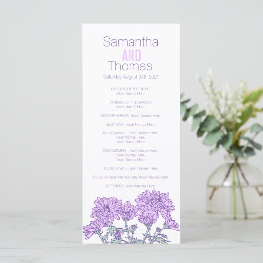 Lila Chrysanthemum-Hochzeitsprogramm Programm (Stehend Vorderseite)