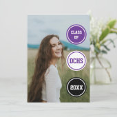 Lila Circles Foto Abschluss Einladung (Stehend Vorderseite)