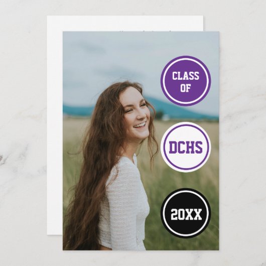 Lila Circles Foto Abschluss Einladung (Vorne/Hinten)