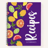 Lila Citrus Lemon Orange Muster Name Rezepte Notizblock (Vorderseite)