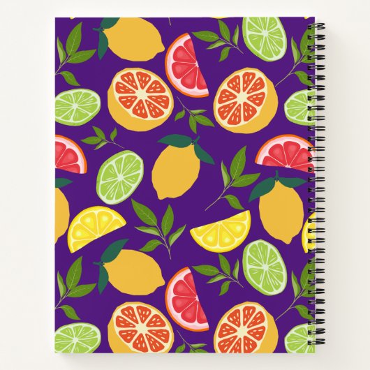 Lila Citrus Lemon Orange Muster Name Rezepte Notizblock (Rückseite)