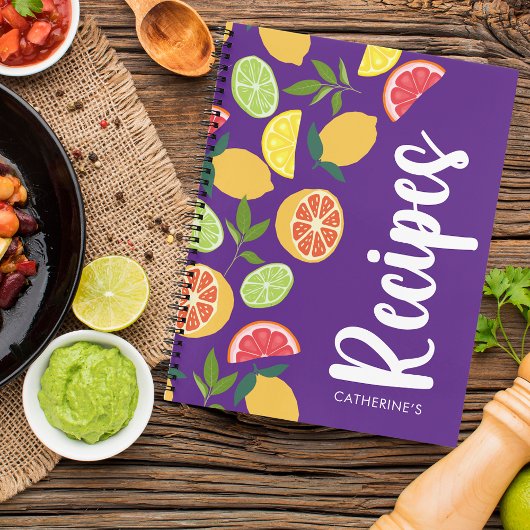 Lila Citrus Lemon Orange Muster Name Rezepte Notizblock