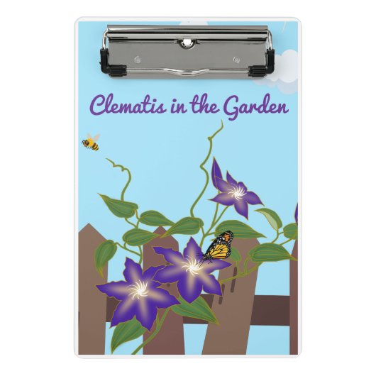 Lila Clematin Im Garten Mini Klemmbrett (Vorderseite)
