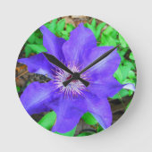 Lila Clematis-Blume Runde Wanduhr (Vorderseite)