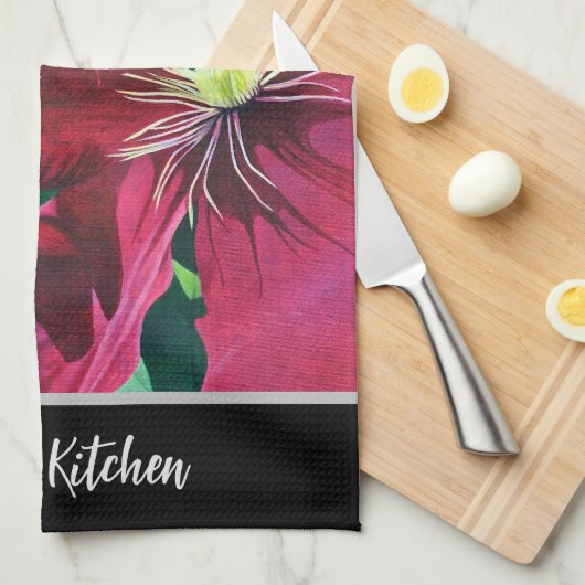 Lila Clematis Floral Geschirrtuch (Viertel Falte)