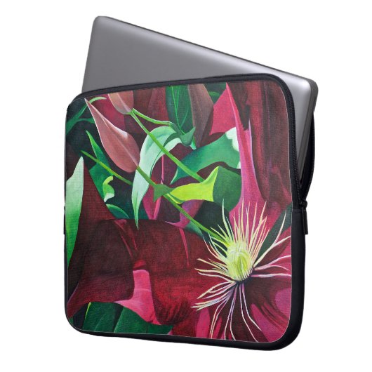 Lila Clematis Floral Laptopschutzhülle (Vorderseite Links)