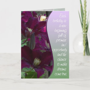 Lila Clematis Happy Birthday Card Karte