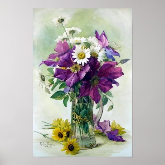 Lila Clematis und White Daisies drucken Poster (Vorne)
