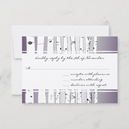 Lila Cloud Birch Tree Wedding RSVP (Vorderseite)