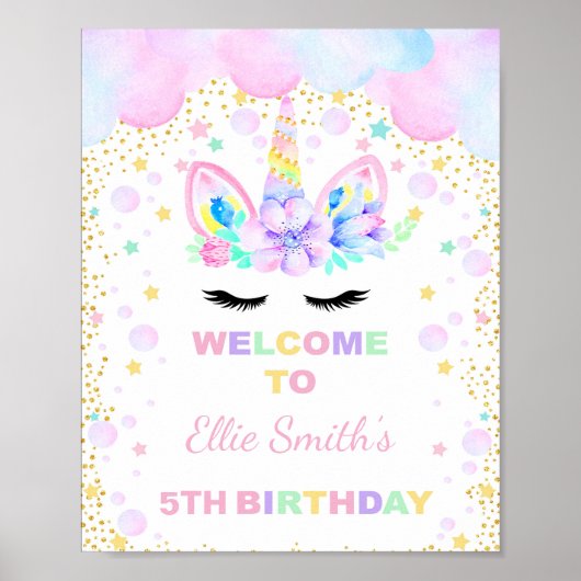 Lila Cloud Unicorn - Begrüßungszeichen Poster (Vorne)