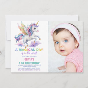 Lila Cloud Unicorn Geburtstagseinladungen Foto Einladung