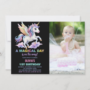 Lila Cloud Unicorn Geburtstagseinladungen Foto Einladung