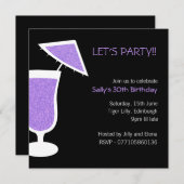 Lila Cocktail-Geburtstags-Party Einladung (Vorne/Hinten)