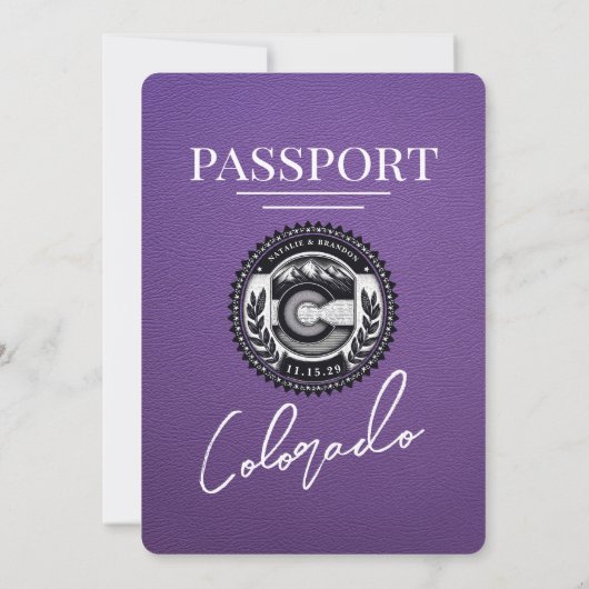Lila Colorado Passport Hochzeit Einladung (Rückseite)