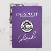 Lila Colorado Passport Save the Date (Vorne/Hinten)