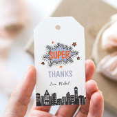 Lila Comic Buch Superhero Geburtstag Geschenkanhänger