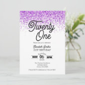 Lila Confetti 21. Geburtstag Einladung (Stehend Vorderseite)