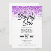 Lila Confetti 21. Geburtstag Einladung (Vorne/Hinten)
