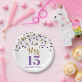 Lila Confetti Mis 15 Quinceanera Pappteller (Party)