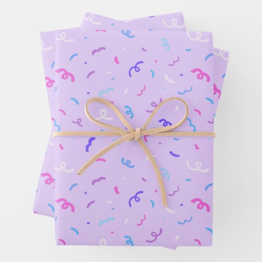 Lila Confetti-Muster Geschenkpapier Set (Beispiel)