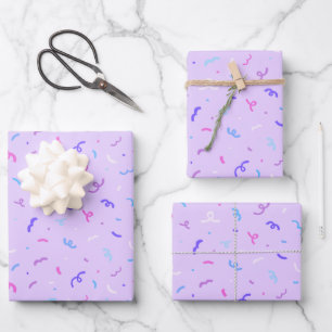 Lila Confetti-Muster Geschenkpapier Set