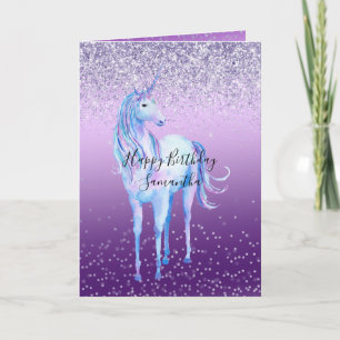 Lila Confetti Ombre Unicorn Glitzer Sparkle Karte