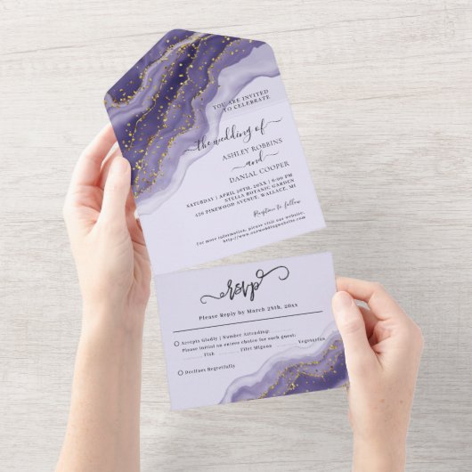 Lila Confetti-Sommerhochzeit All In One Einladung (Abreißen)