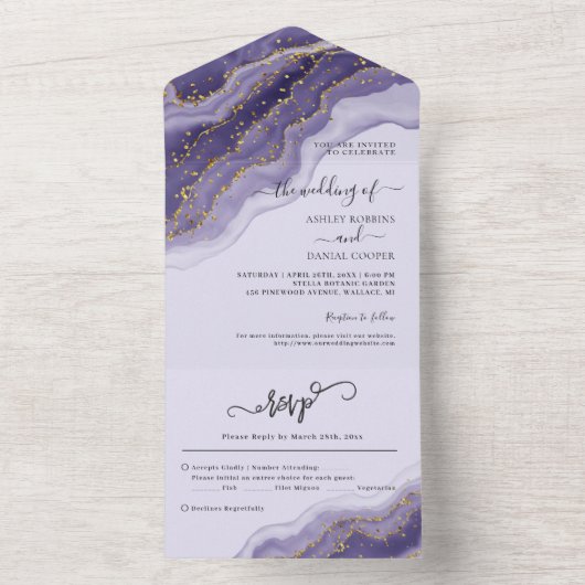 Lila Confetti-Sommerhochzeit All In One Einladung (Innen Boden)