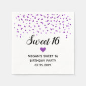 Lila Confetti Sweet 16 Geburtstag Serviette (Vorderseite)
