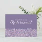 Lila Confetti wird meine Bridesmaid sein Einladung (Stehend Vorderseite)