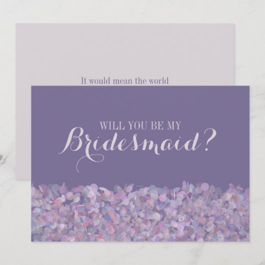 Lila Confetti wird meine Bridesmaid sein Einladung (Vorne/Hinten)