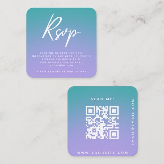 Lila Cooler Hochzeitsstichtag-QR-Code Begleitkarte (Vorne/Hinten)