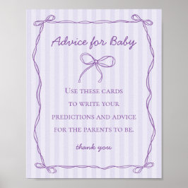 Lila Coquette Bow Advisor für Baby Shower Game Poster