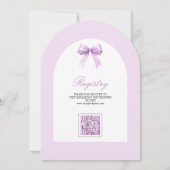 Lila Coquette Bow Arch QR Code Babydusche Einladung (Rückseite)