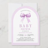 Lila Coquette Bow Arch QR Code Babydusche Einladung (Vorderseite)