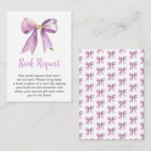 Lila Coquette Bow Babydusche Anfrage Begleitkarte (Vorne/Hinten)