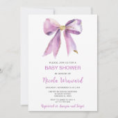 Lila Coquette Bow Babydusche Einladung (Vorderseite)