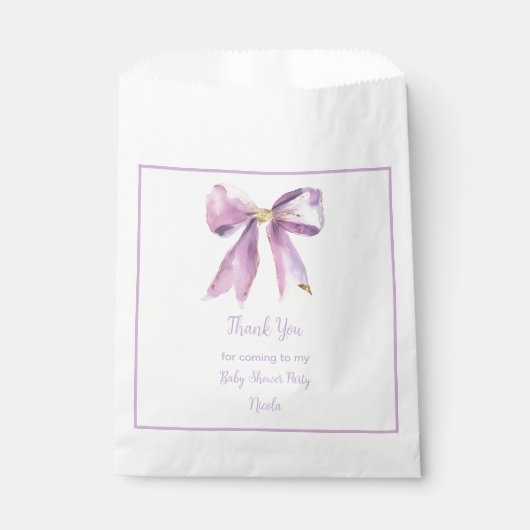 Lila Coquette Bow Babydusche Geschenktütchen (Vorderseite)