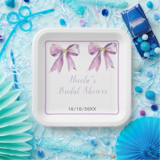 Lila Coquette Bow Brautparty Pappteller (Party)