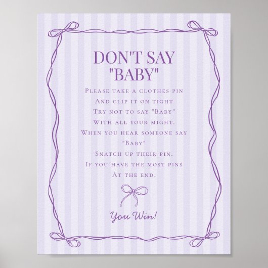 Lila Coquette Bow Dont Say Baby Showspiel Poster (Vorne)