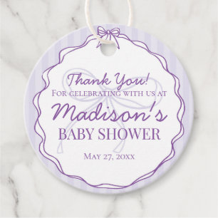 Lila Coquette Bow Lavendel Stripter Babydusche Geschenkanhänger