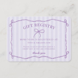 Lila Coquette Bow Lavender Baby Showregistrierung Begleitkarte