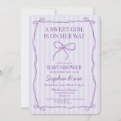 Lila Coquette Bow Pastel Lavender Baby Dusche Einladung (Vorderseite)